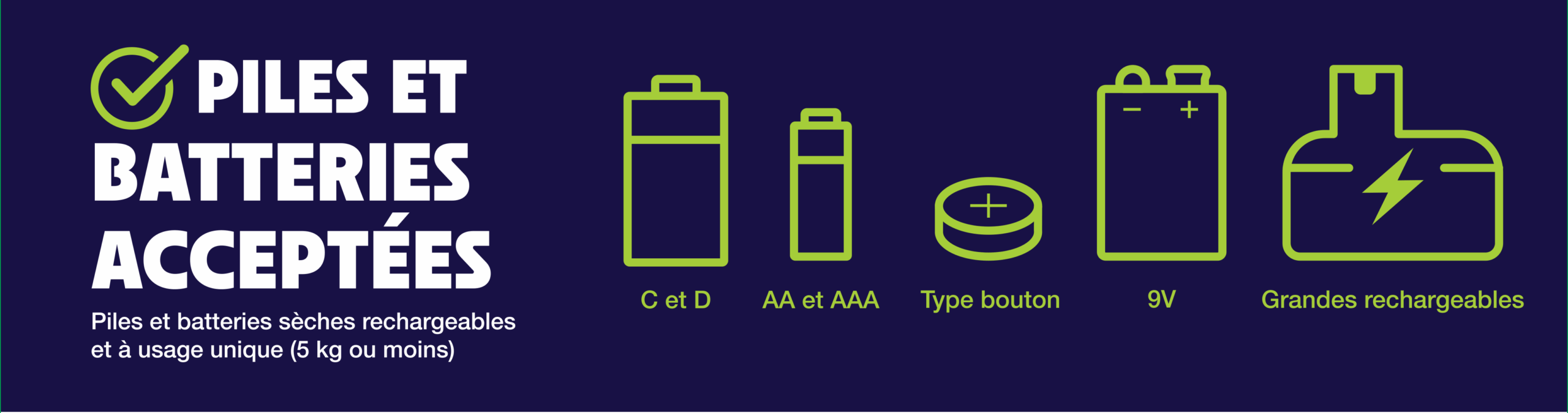 Accepted Batteries French banner bannière piles et batteries acceptées