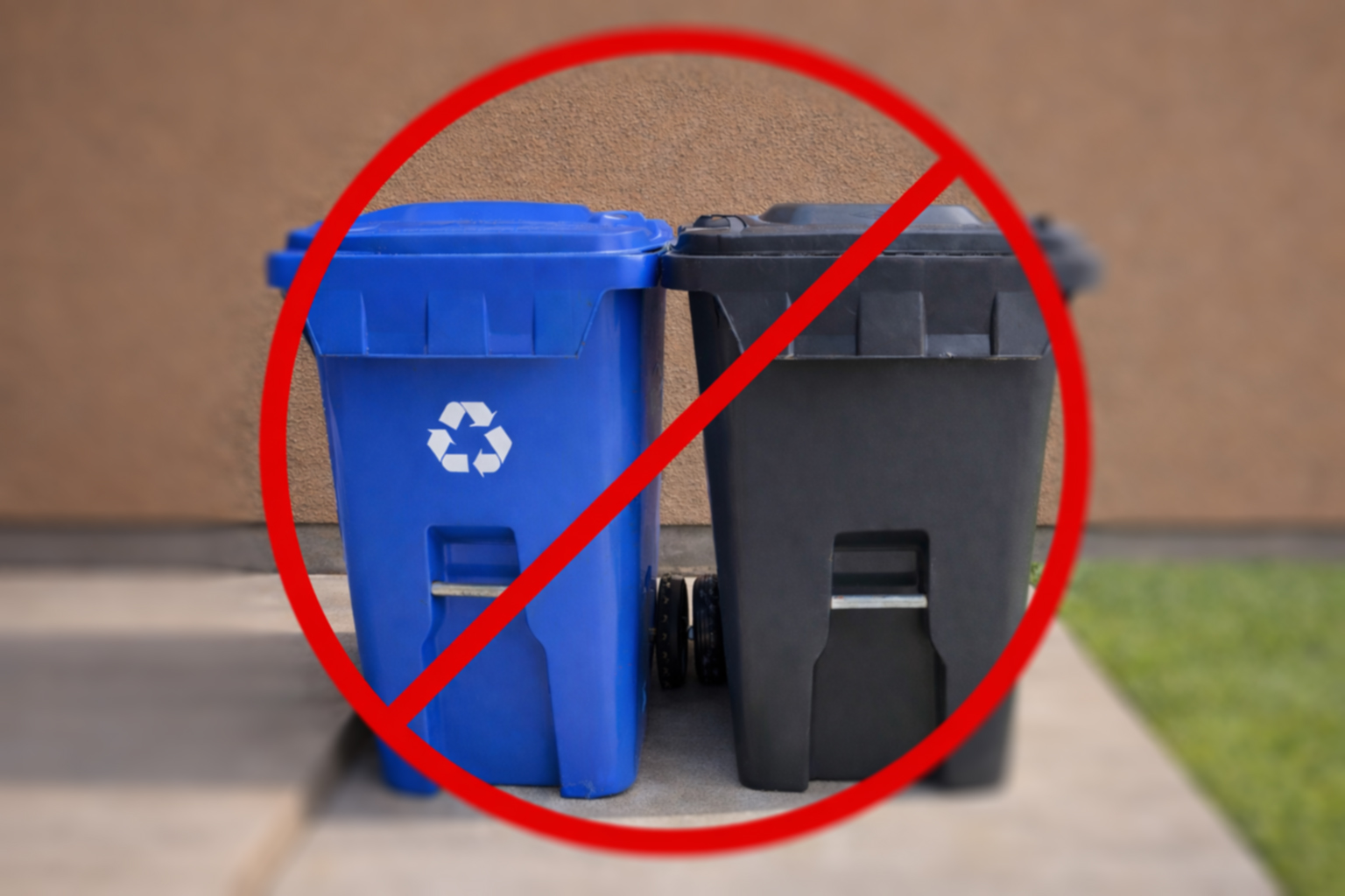 black and blue recycling bins